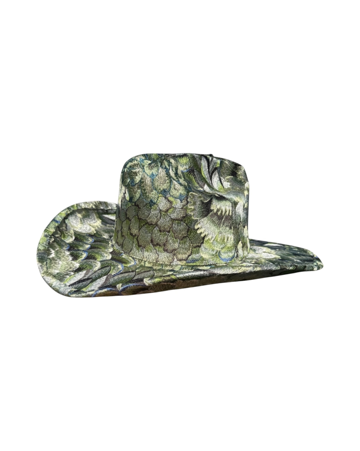 EMERALD PLUME FABRIC COVERED COWBOY HAT