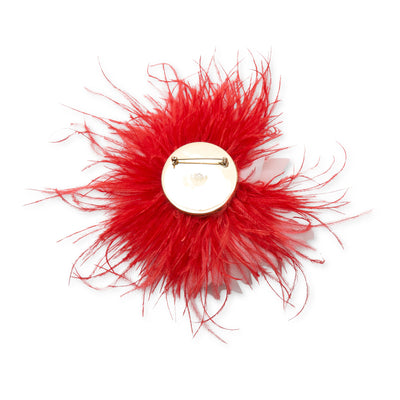 SCARLET BLUSH FEATHERED FLOWER EMBELLISHED BROOCH