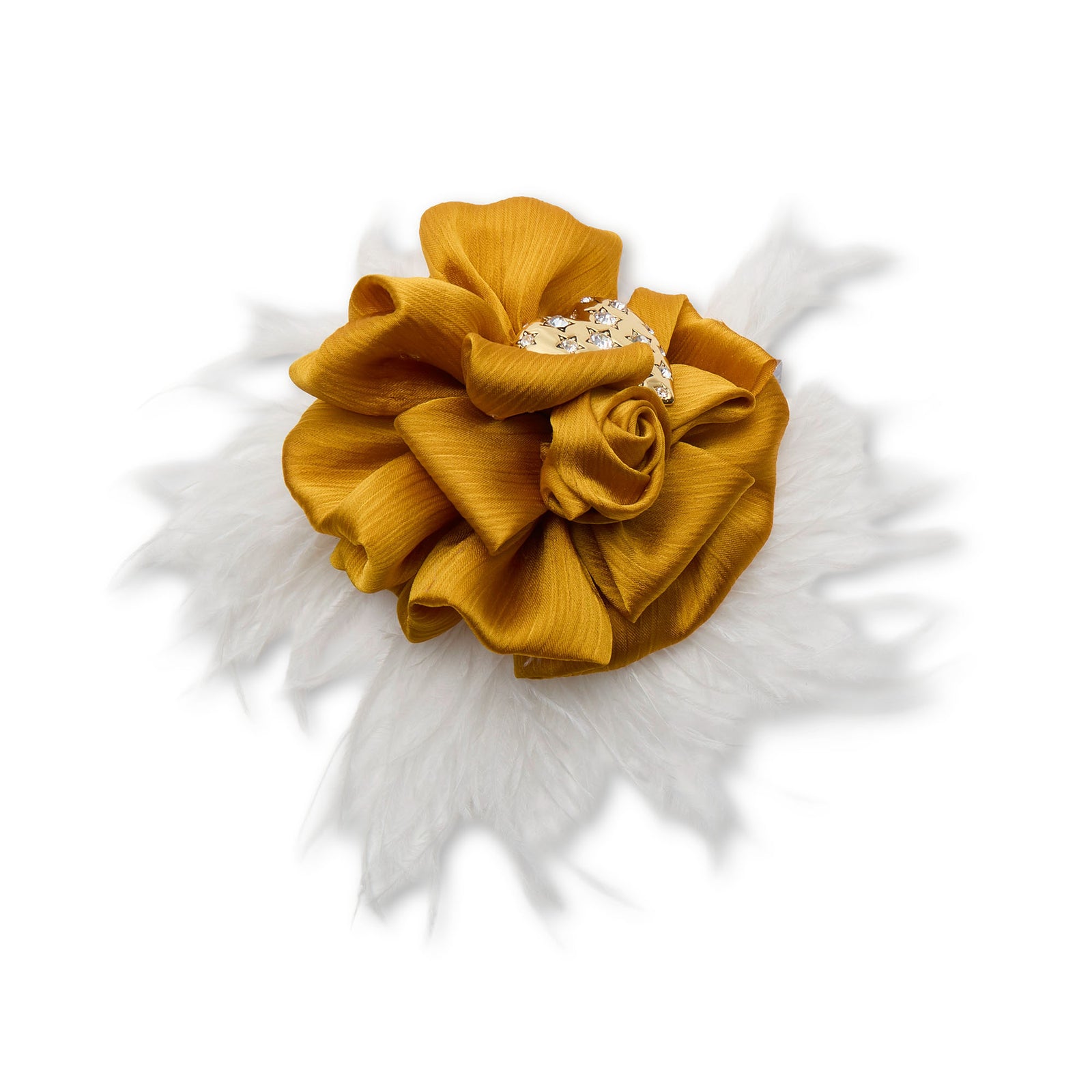 IVORY CORNFLOWER FEATHERED FLOWER EMBELLISHED BROOCH