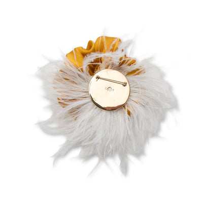 IVORY CORNFLOWER FEATHERED FLOWER EMBELLISHED BROOCH