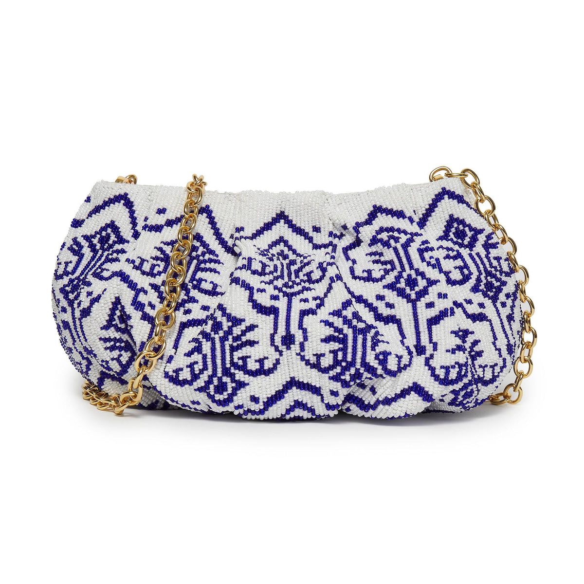 LELE SADOUGHI BAGS BLUE IVORY CORA BEADED CLUTCH