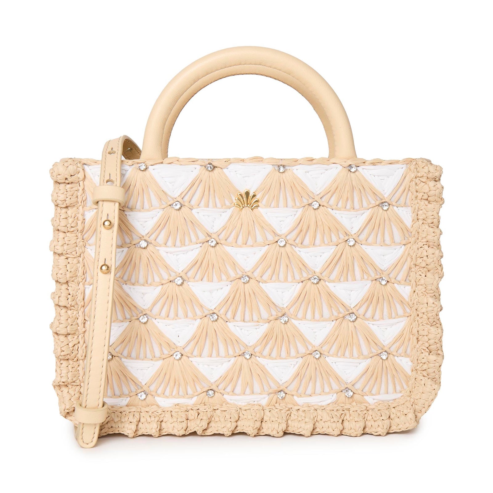 LELE SADOUGHI BAGS IVORY NATURAL MAYA CRYSTAL FAN RAFFIA MINI TOTE