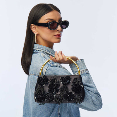 Lele Sadoughi BAGS JET MARLOWE FLORAL APPLIQUE HANDBAG