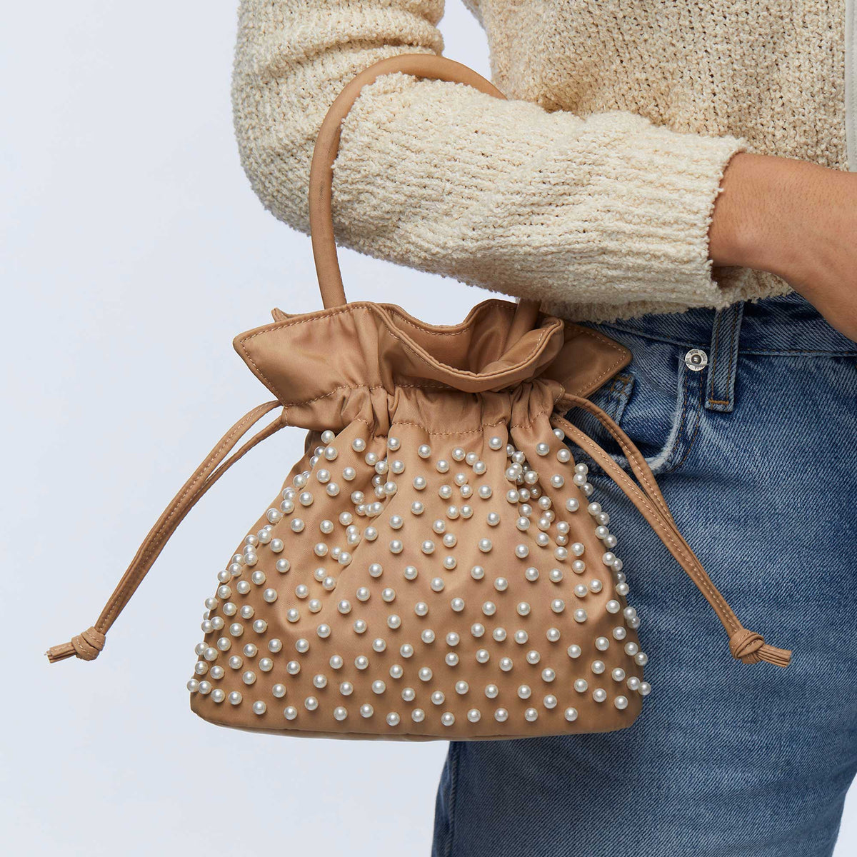 Lele Sadoughi BAGS KHAKI PEARL SIA DRAWSTRING BAG
