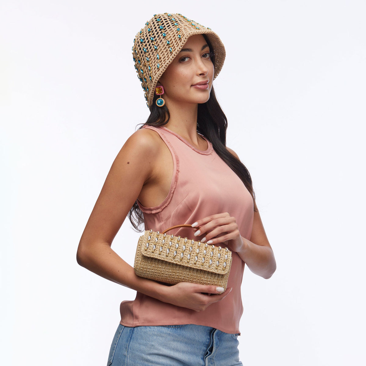 Lele Sadoughi BAGS NATURAL CRYSTAL EMBELLISHED TOP HANDLE MINI TABITHA BAG