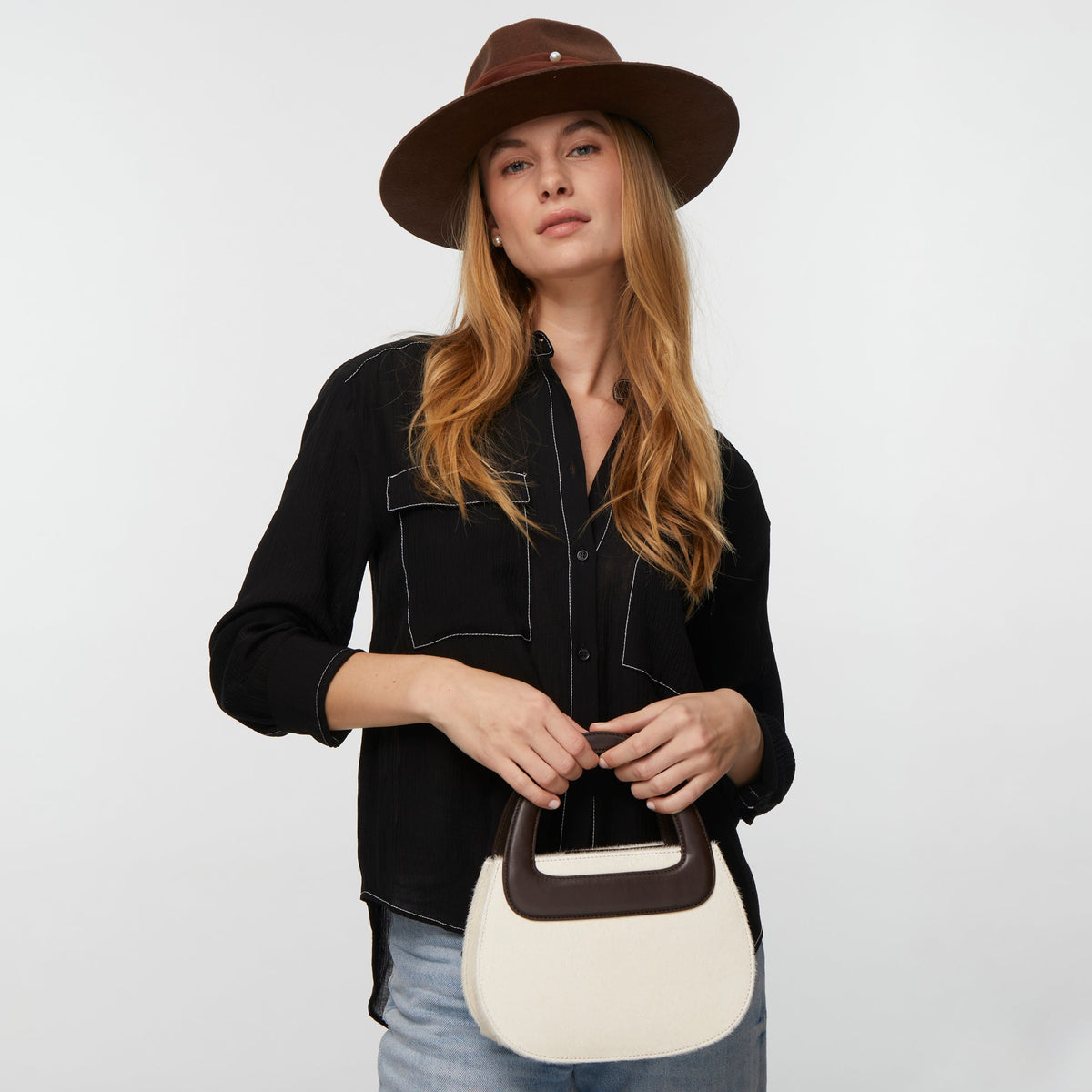 Lele Sadoughi BAGS ONE SIZE CHOCOLATE MACADAMIA CARLA HAIRCALF TOP HANDLE BAG