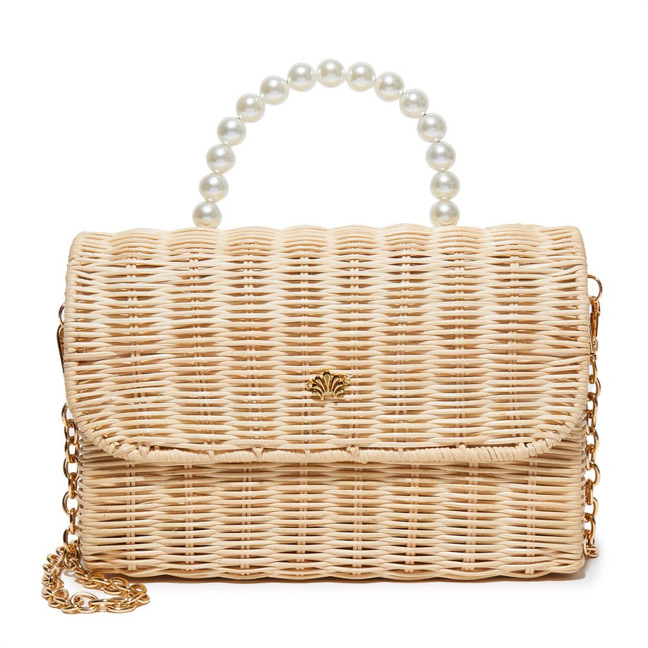 Lele Sadoughi BAGS ONE SIZE NATURAL WICKER TABITHA PEARL TOP HANDLE HANDBAG