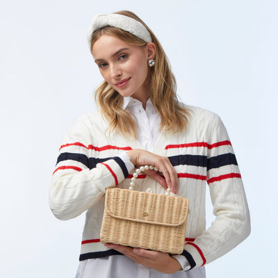 Lele Sadoughi BAGS ONE SIZE NATURAL WICKER TABITHA PEARL TOP HANDLE HANDBAG