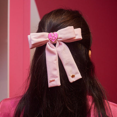 Lele Sadoughi Barrettes LELE SADOUGHI X BARBIE PASTEL PINK HEART CHARM BOW BARETTE