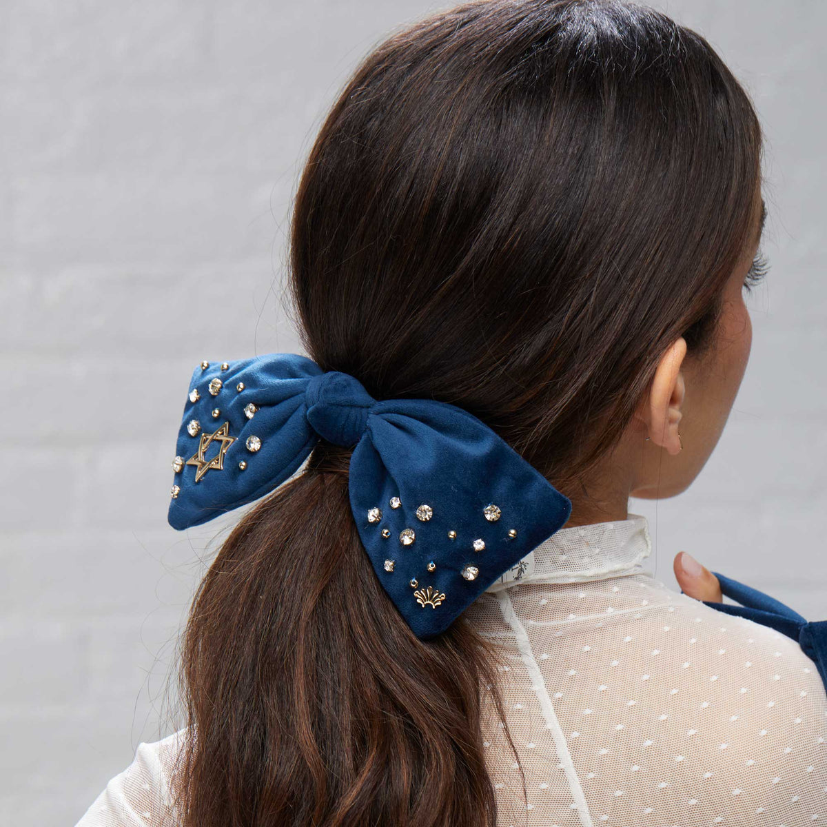 Lele Sadoughi Barrettes NAVY PALOMA CRYSTAL STAR HOLIDAY BOW BARRETTE