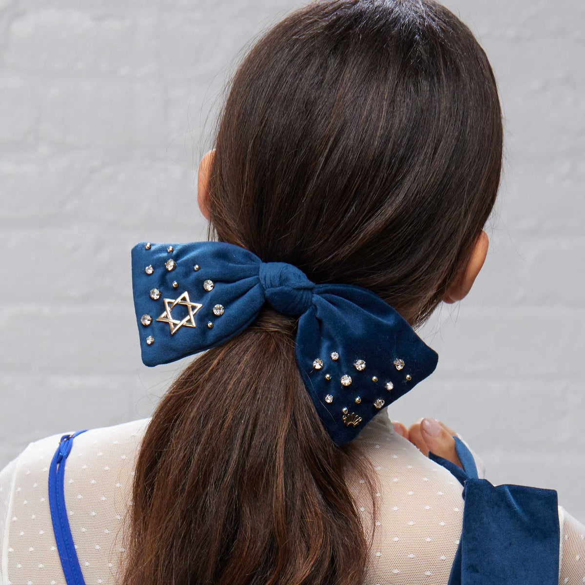 Lele Sadoughi Barrettes NAVY PALOMA CRYSTAL STAR HOLIDAY BOW BARRETTE