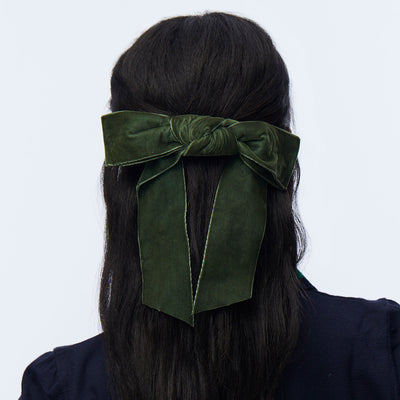 Lele Sadoughi Barrettes PINE GREEN SHIRLEY VELVET BOW BARRETTE