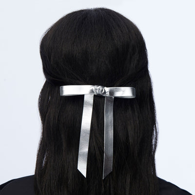 Lele Sadoughi Barrettes SILVER BARDOT FAUX LEATHER BOW BARRETTE
