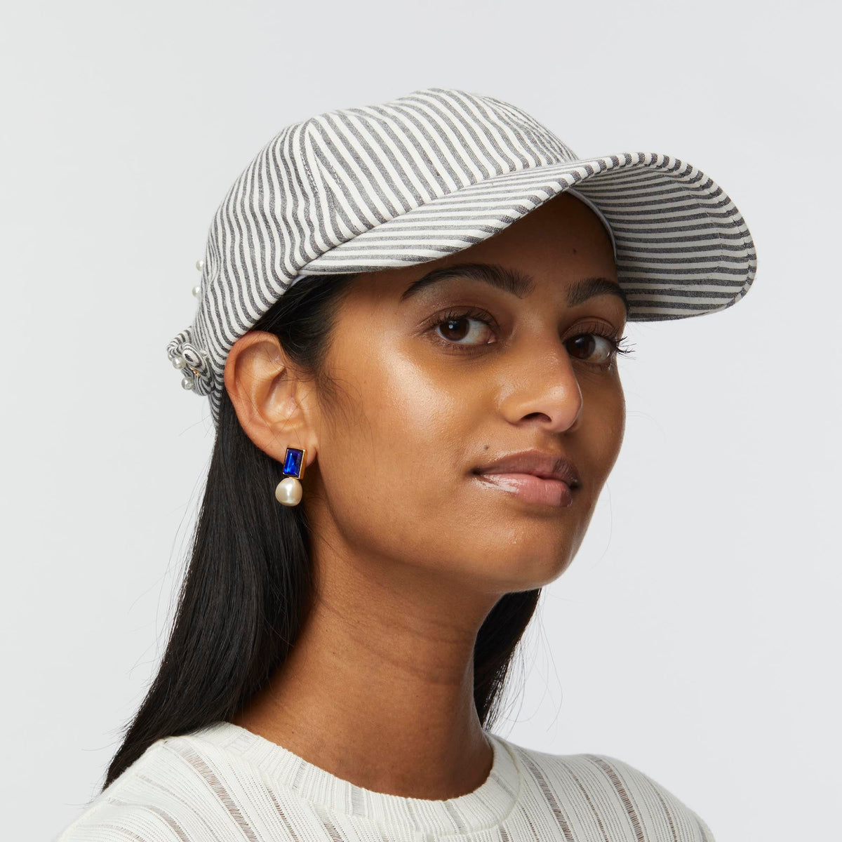LELE SADOUGHI BASEBALL JET SEERSUCKER BOW EMBELLISHED BASEBALL CAP