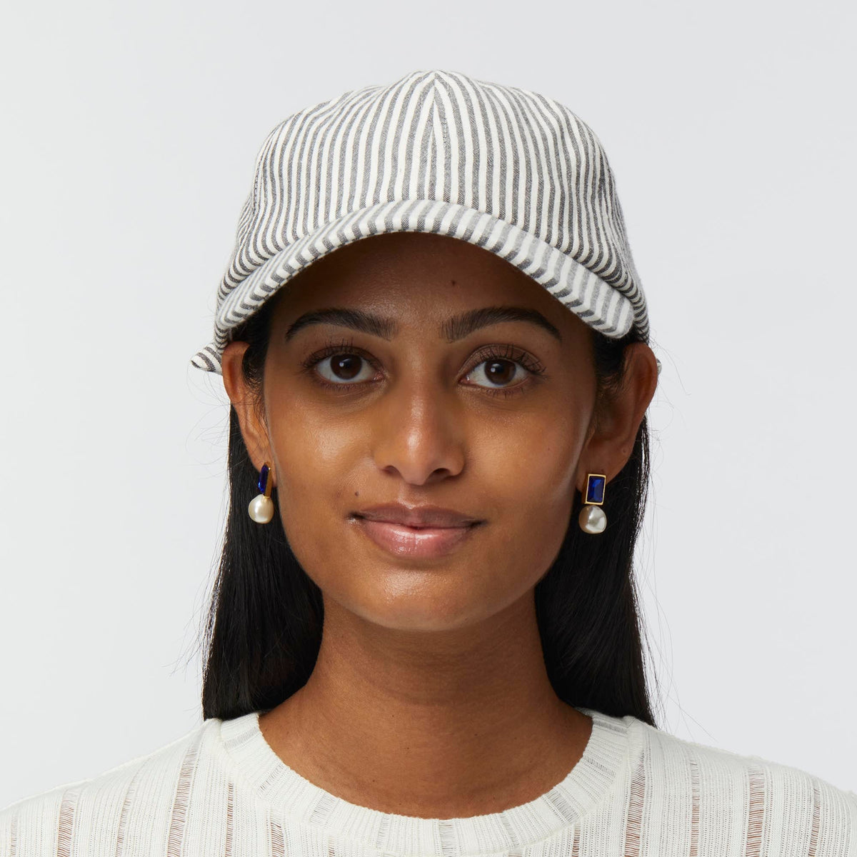 LELE SADOUGHI BASEBALL JET SEERSUCKER BOW EMBELLISHED BASEBALL CAP
