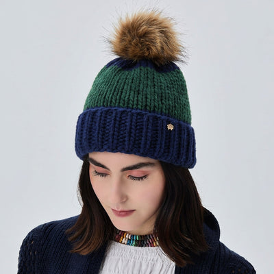 Lele Sadoughi BEANIE HUNTER BLUE COLORBLOCK BEANIE