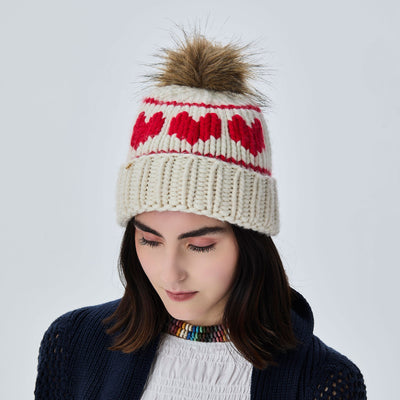 Lele Sadoughi BEANIE ONE SIZE IVORY TRIPLE HEARTS BEANIE