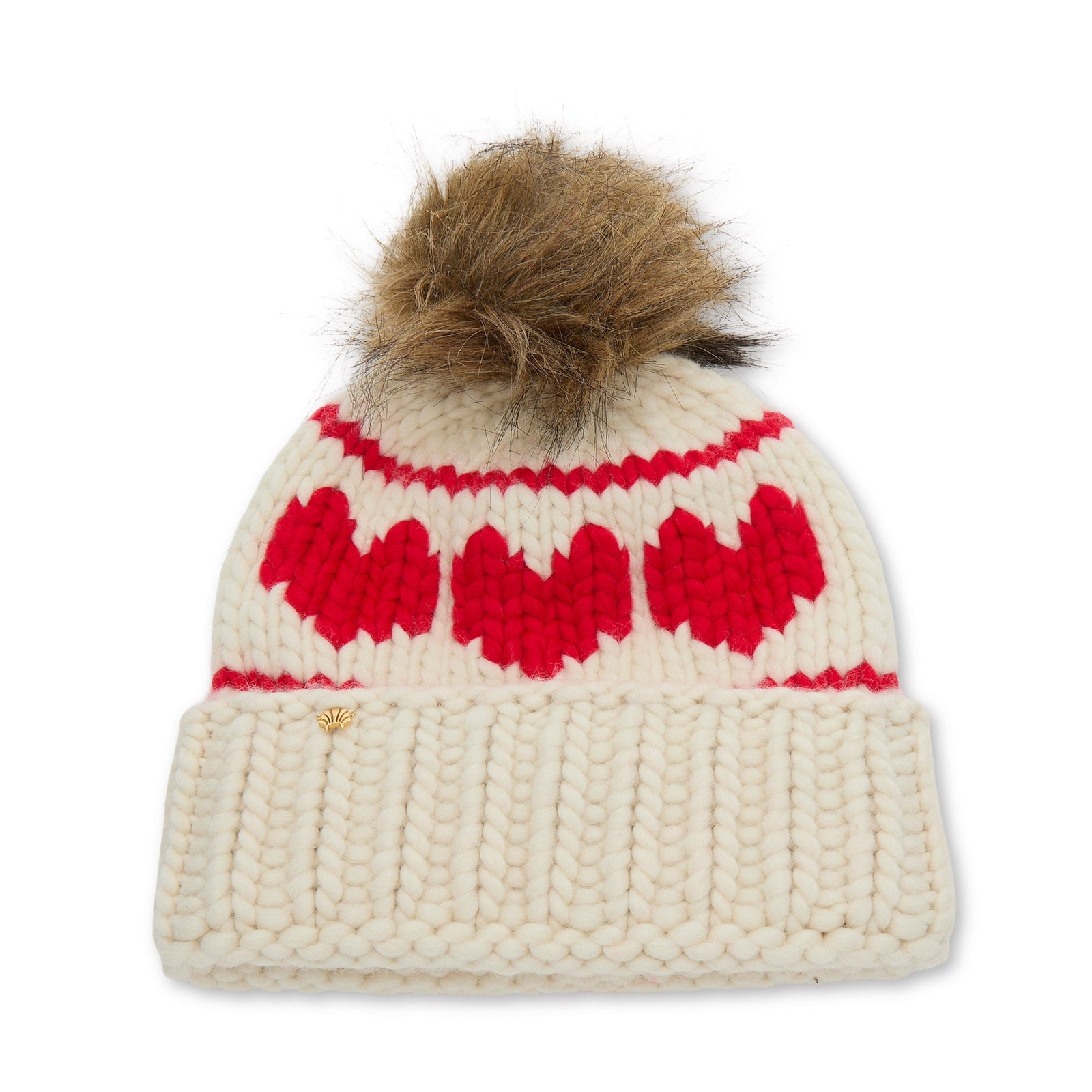 Lele Sadoughi BEANIE ONE SIZE IVORY TRIPLE HEARTS BEANIE