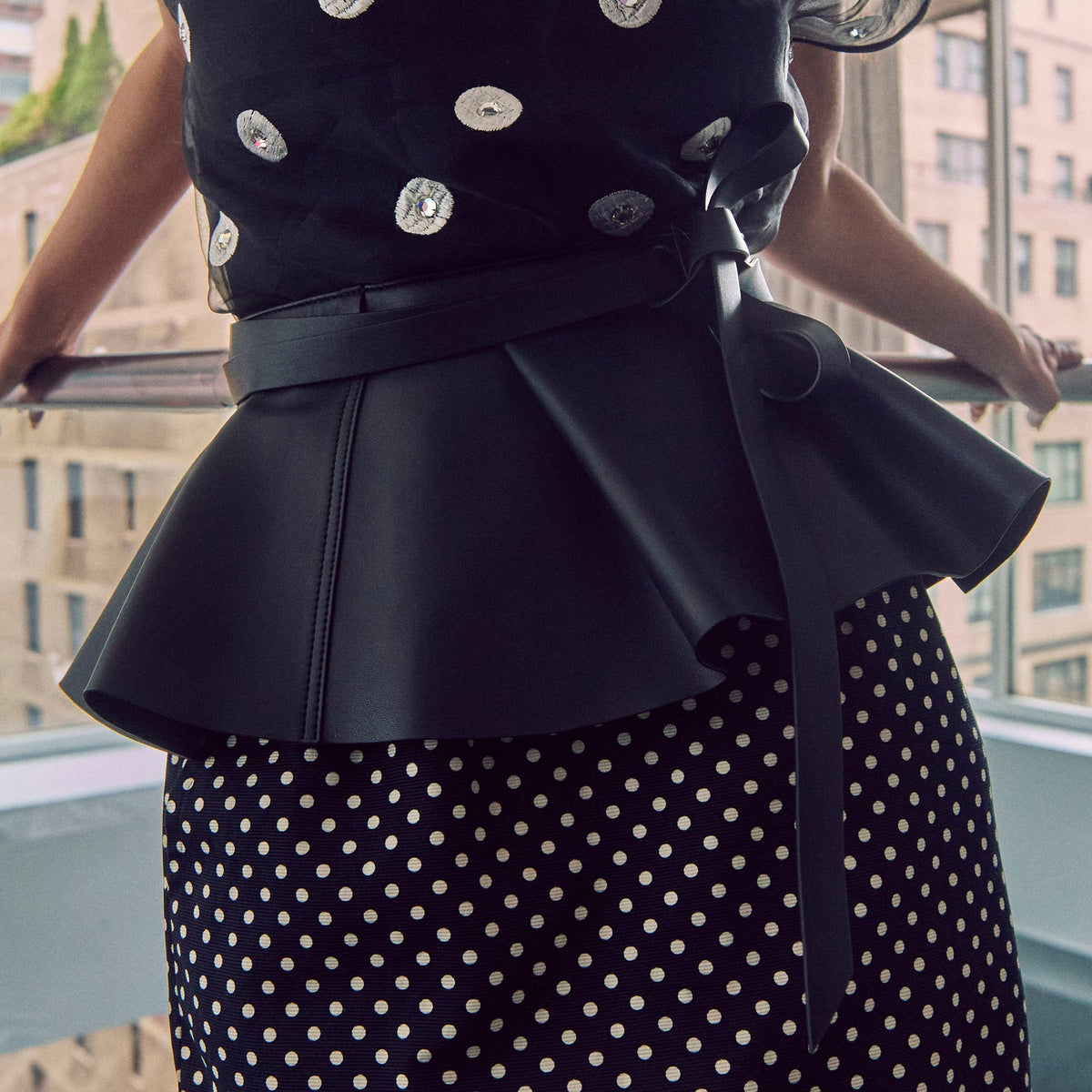 Lele Sadoughi BELTS JET FAUX LEATHER PEPLUM BELT