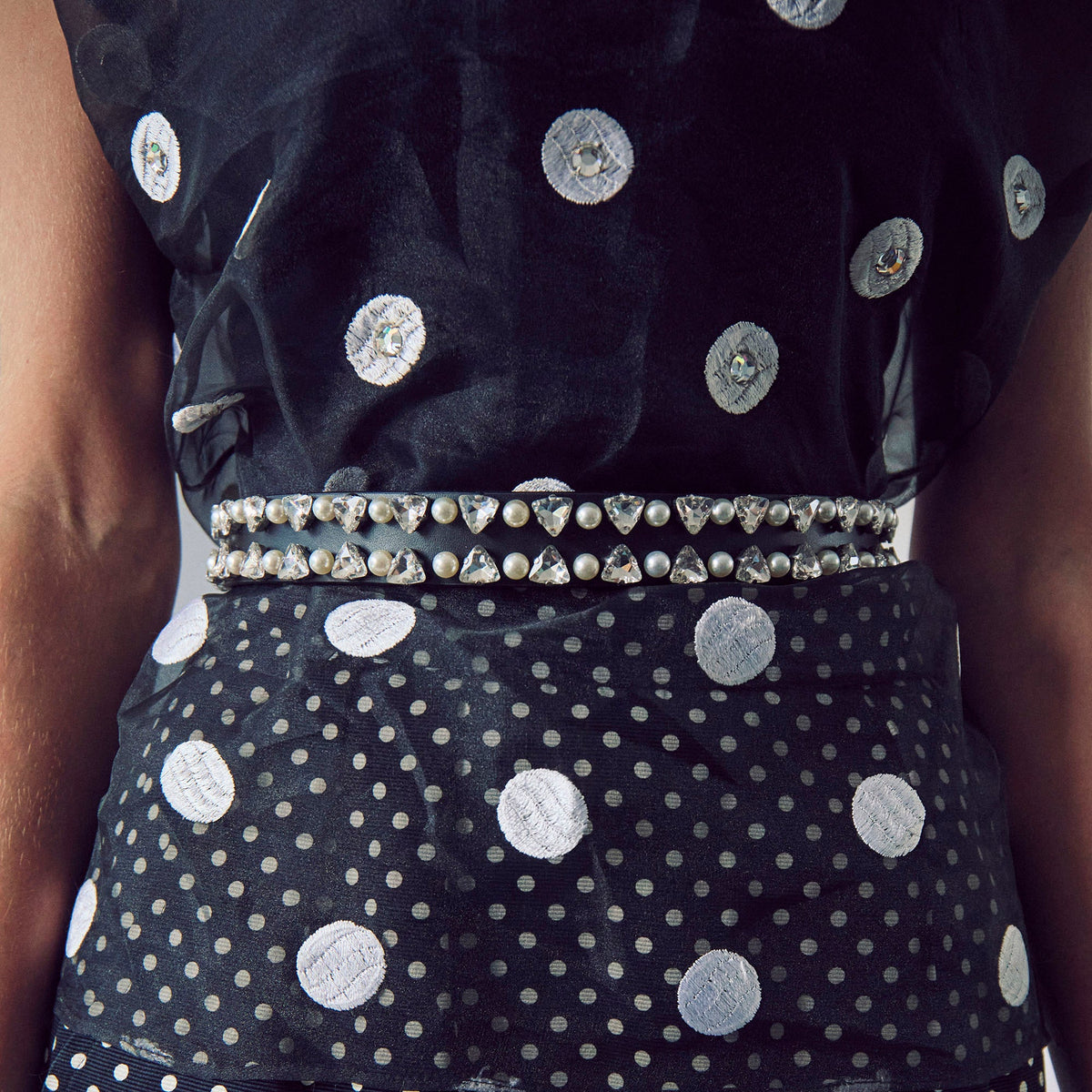 Lele Sadoughi BELTS JET GEO CRYSTAL PEARL LEATHER BELT