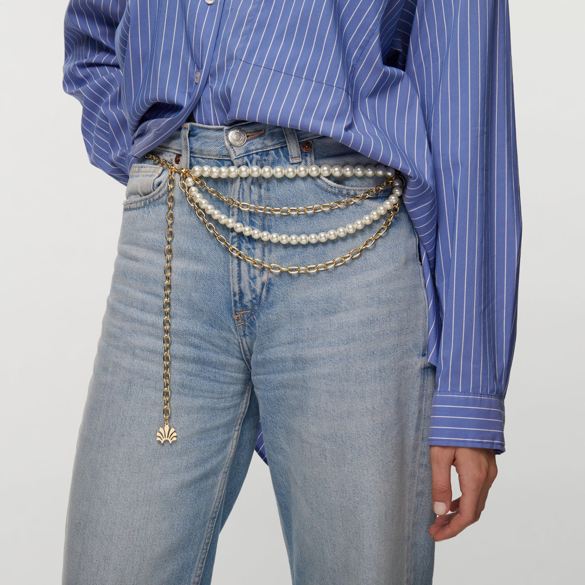 Lele Sadoughi BELTS ONE SIZE GOLD PEARL & CHAIN BELT