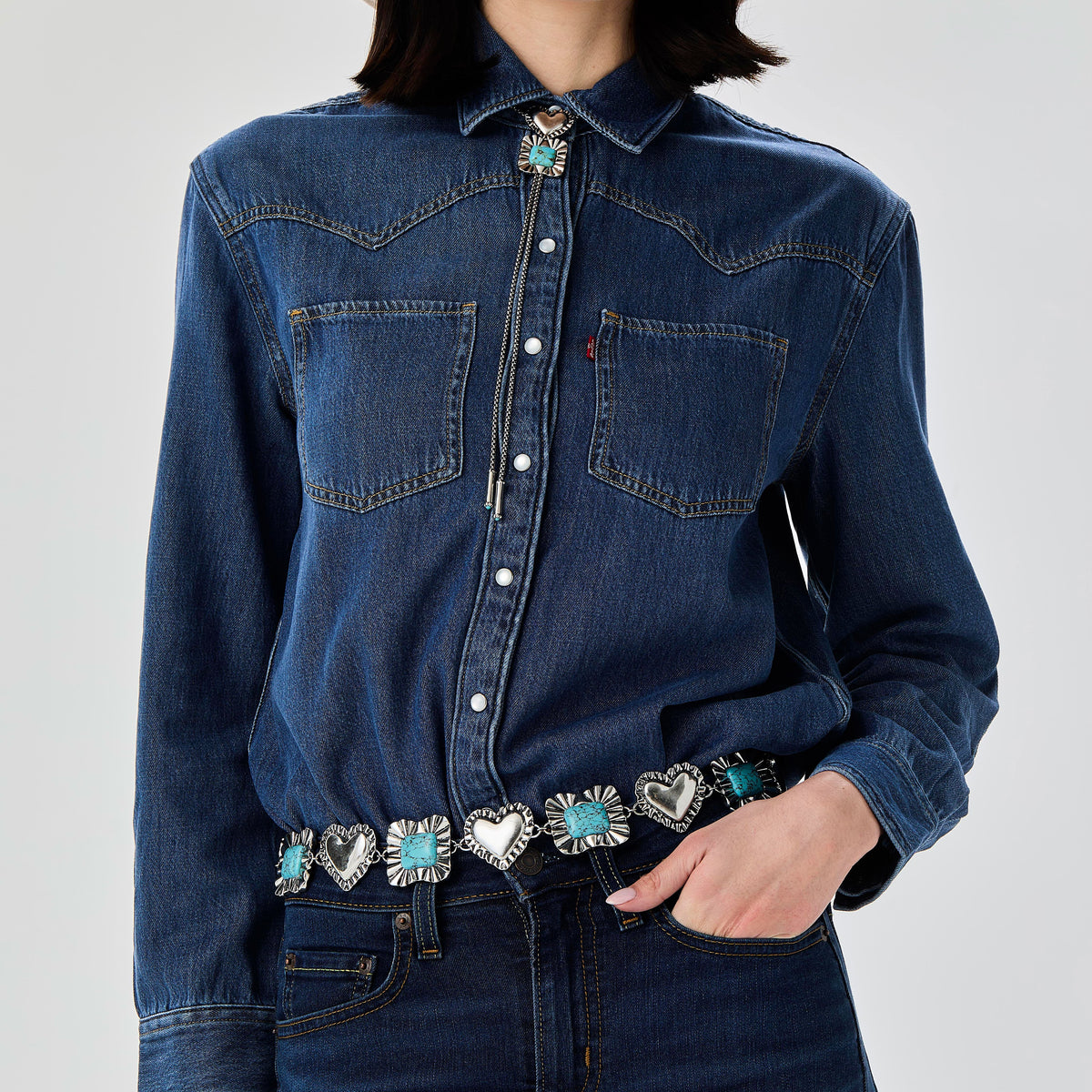 Lele Sadoughi BELTS TURQUOISE TRAIL RUFFLE HEART STONE CONCHO BELT