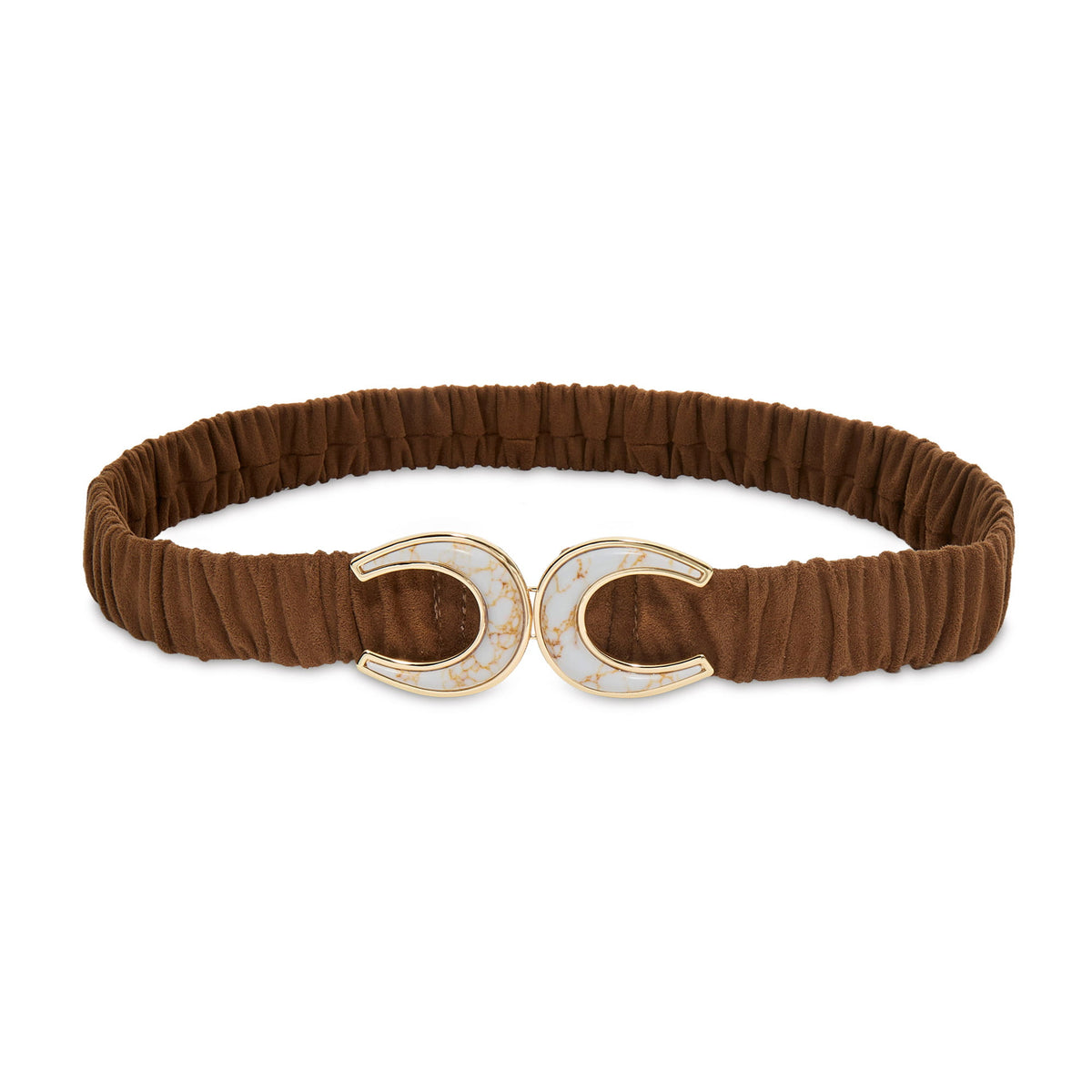 Lele Sadoughi BELTS WALNUT HORSESHOE RUCHED FAUX SUEDE BELT