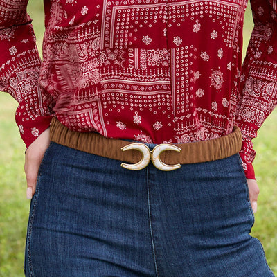Lele Sadoughi BELTS WALNUT HORSESHOE RUCHED FAUX SUEDE BELT