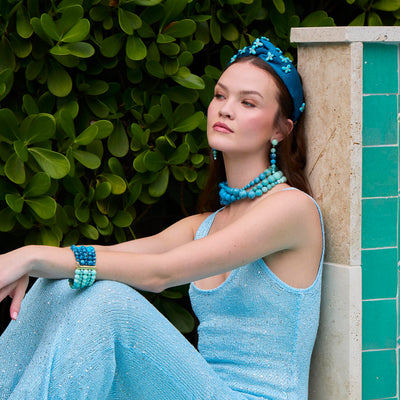 Lele Sadoughi NECKLACES SEAFOAM SPRAY RIVIERA DIANA TRIPLE ROW NECKLACE