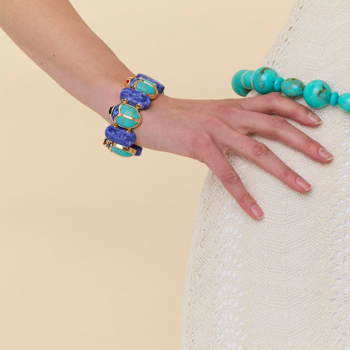 Lele Sadoughi BRACELETS TURQUOISE LAPIS STONE SCARAB BRACELET