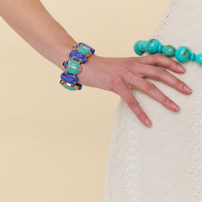 Lele Sadoughi BRACELETS TURQUOISE LAPIS STONE SCARAB BRACELET
