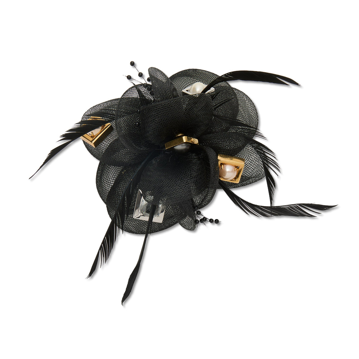 Lele Sadoughi BROOCHES JET FEATHERED CRYSTAL PEARL BROOCH
