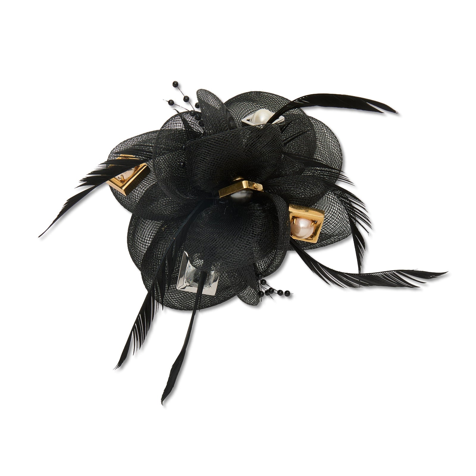 Lele Sadoughi BROOCHES JET FEATHERED CRYSTAL PEARL BROOCH