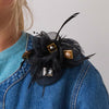 Lele Sadoughi BROOCHES JET FEATHERED CRYSTAL PEARL BROOCH