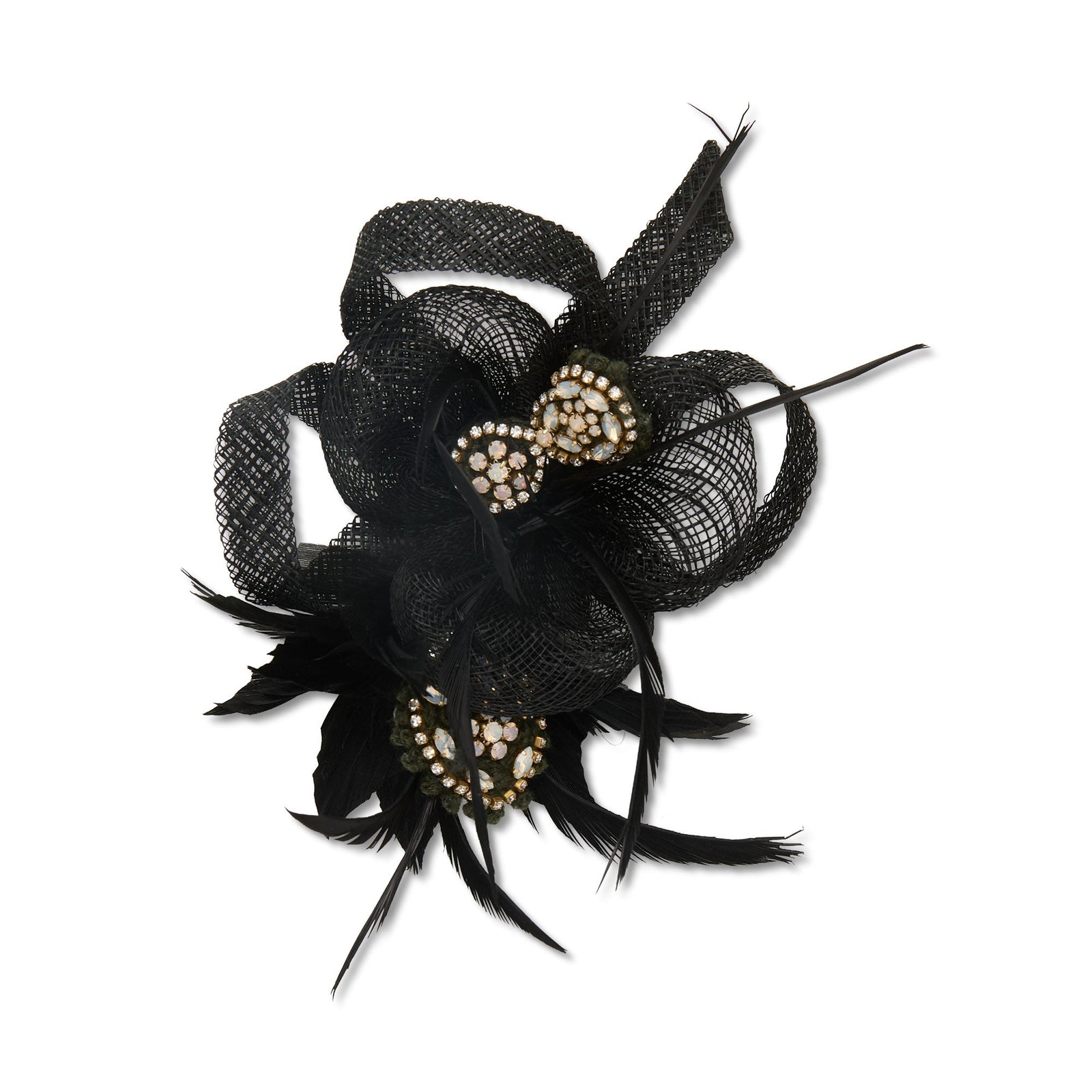 Lele Sadoughi BROOCHES JET FEATHERED RHINESTONE BROOCH