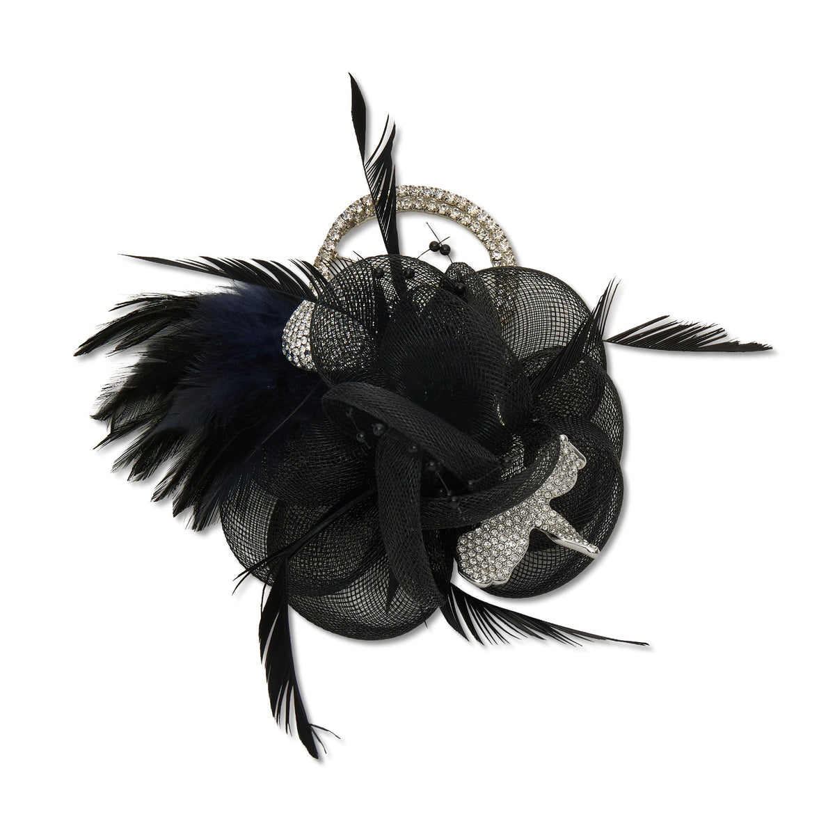 Lele Sadoughi BROOCHES JET FEATHERED RHINESTONE RING BROOCH