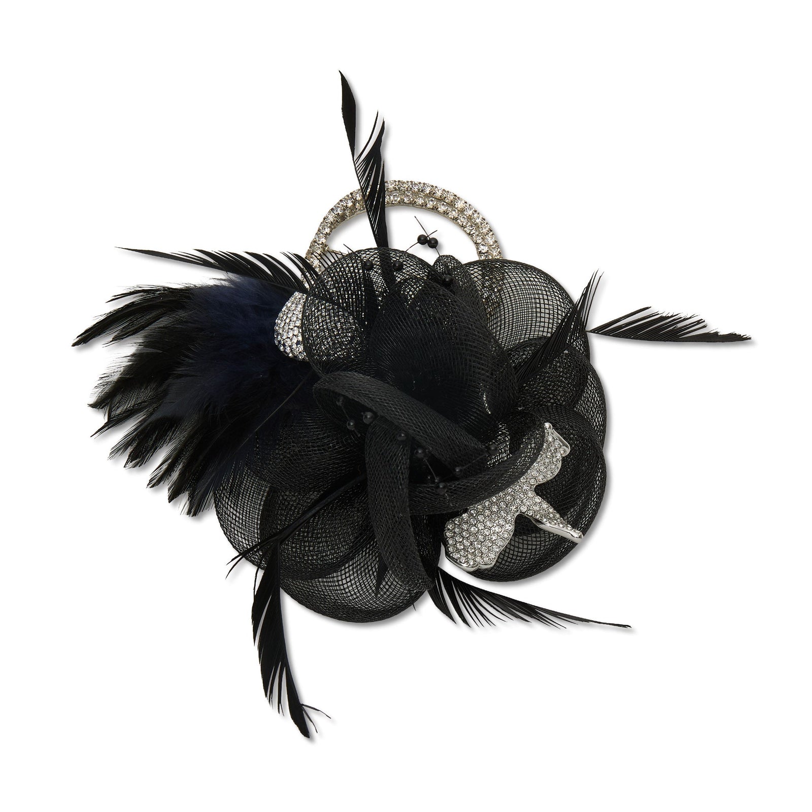 Lele Sadoughi BROOCHES JET FEATHERED RHINESTONE RING BROOCH