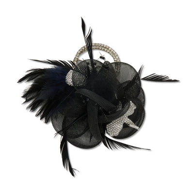 Lele Sadoughi BROOCHES JET FEATHERED RHINESTONE RING BROOCH