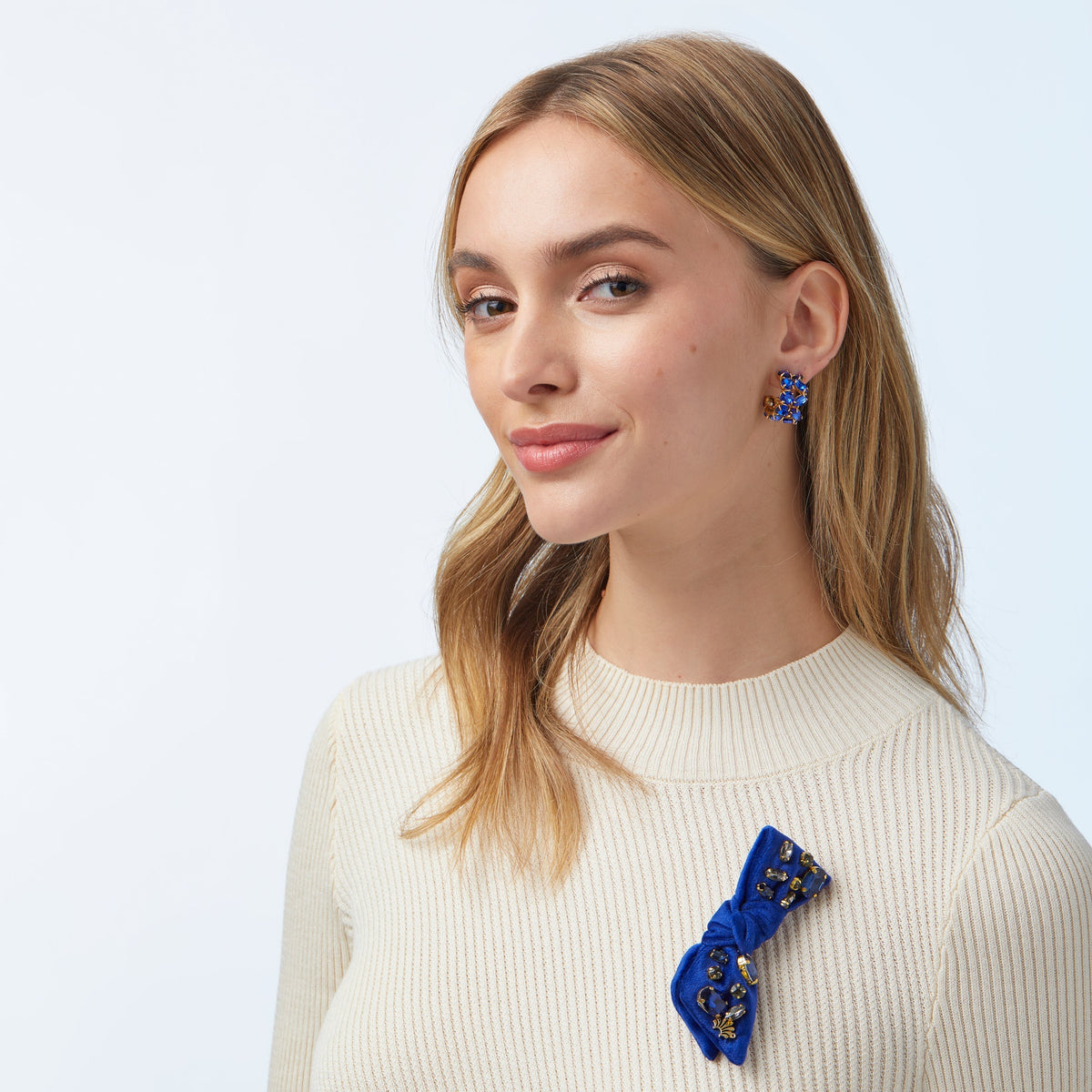 Lele Sadoughi BROOCHES ONE SIZE DARK BLUE EMBELLISHED AWARENESS RIBBON