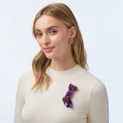 Lele Sadoughi BROOCHES ONE SIZE PURPLE EMBELLISHED AWARENESS RIBBON