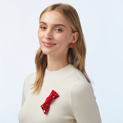 Lele Sadoughi BROOCHES ONE SIZE RED EMBELLISHED AWARENESS RIBBON