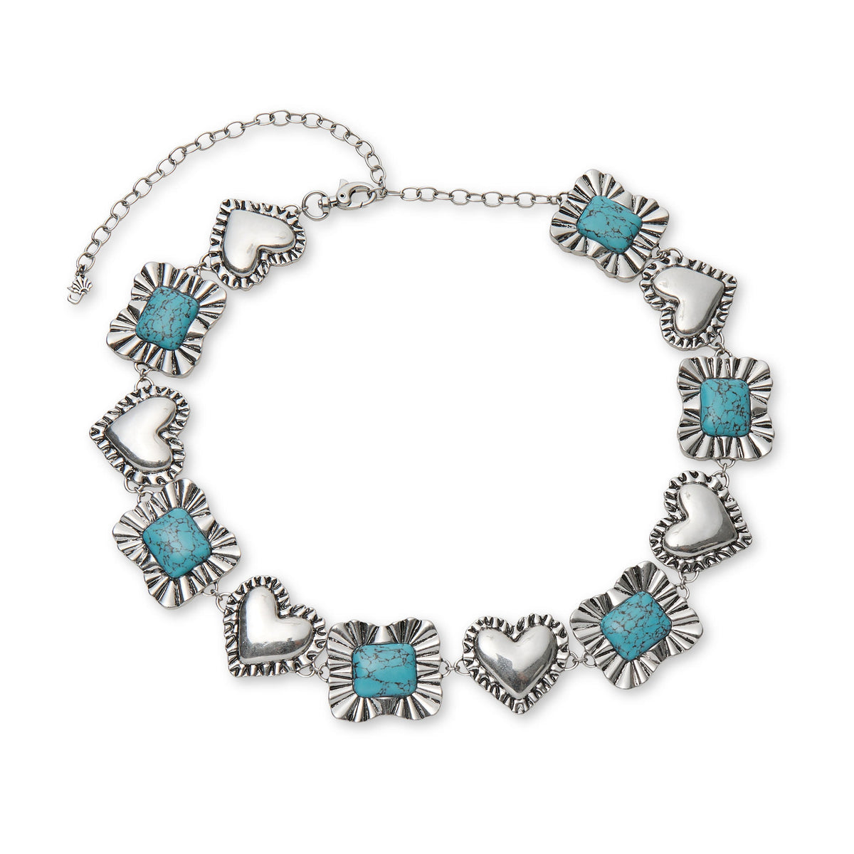 Lele Sadoughi CHAIN ONE SIZE TURQUOISE TRAIL RUFFLE HEART STONE CONCHO BELT