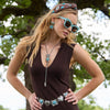 Lele Sadoughi CHAIN ONE SIZE TURQUOISE TRAIL RUFFLE HEART STONE CONCHO BELT