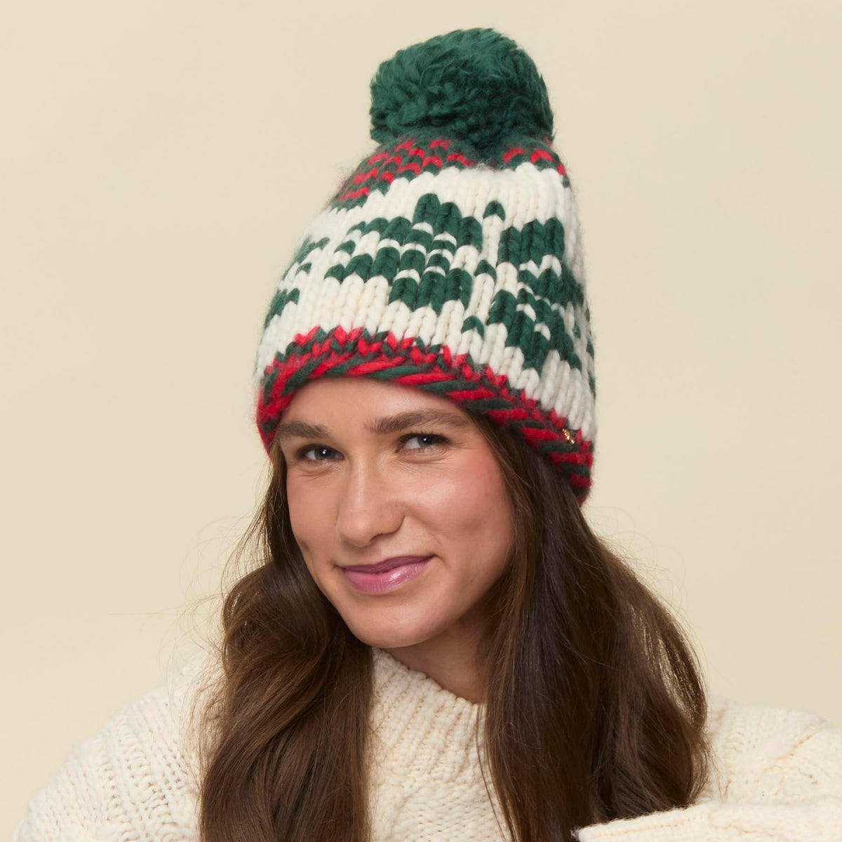 Lele Sadoughi COLD WEATHER FOREST CRIMSON SNOWFLAKE BEANIE