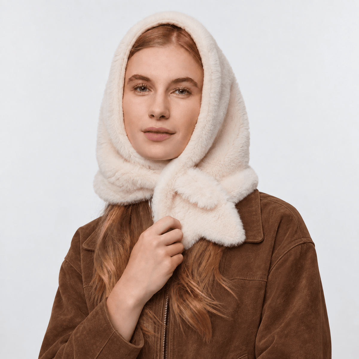 Lele Sadoughi COLD WEATHER IVORY FAUX FUR BONNET SCARF