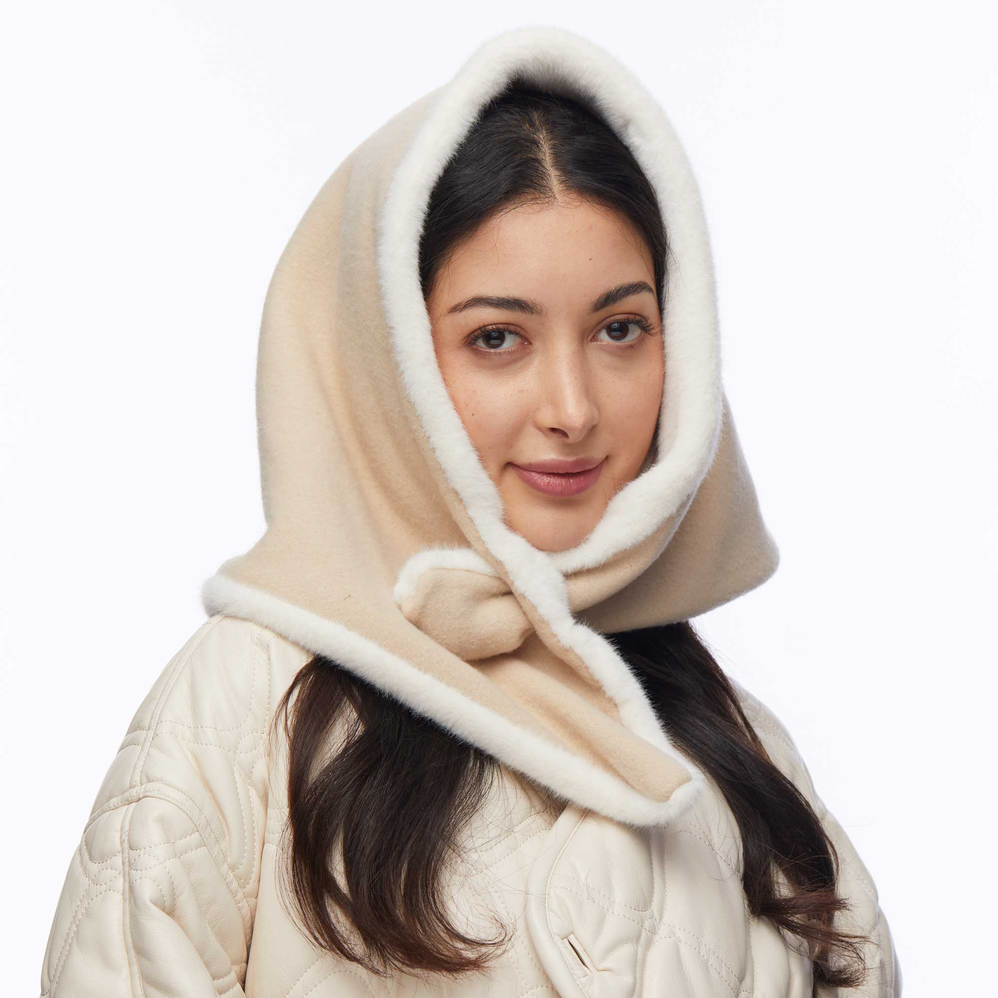 IVORY FAUX FUR BONNET SCARF - Lele Sadoughi