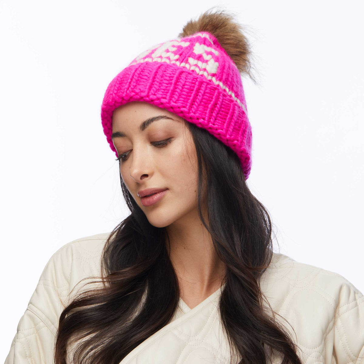 Lele Sadoughi COLD WEATHER PINK APRES BEANIE