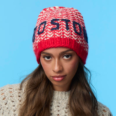 Lele Sadoughi COLD WEATHER RED MELANGE BOSTON BEANIE