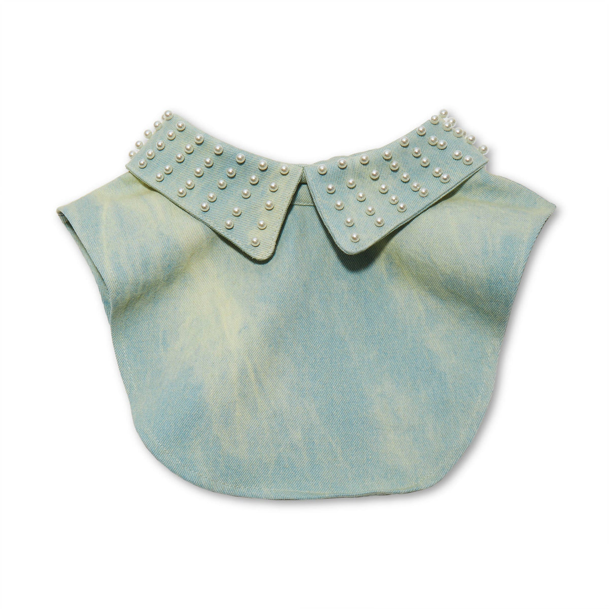 Lele Sadoughi COLLARS ONE SIZE FADED DENIM PEARL EMBELLISHED COLLAR