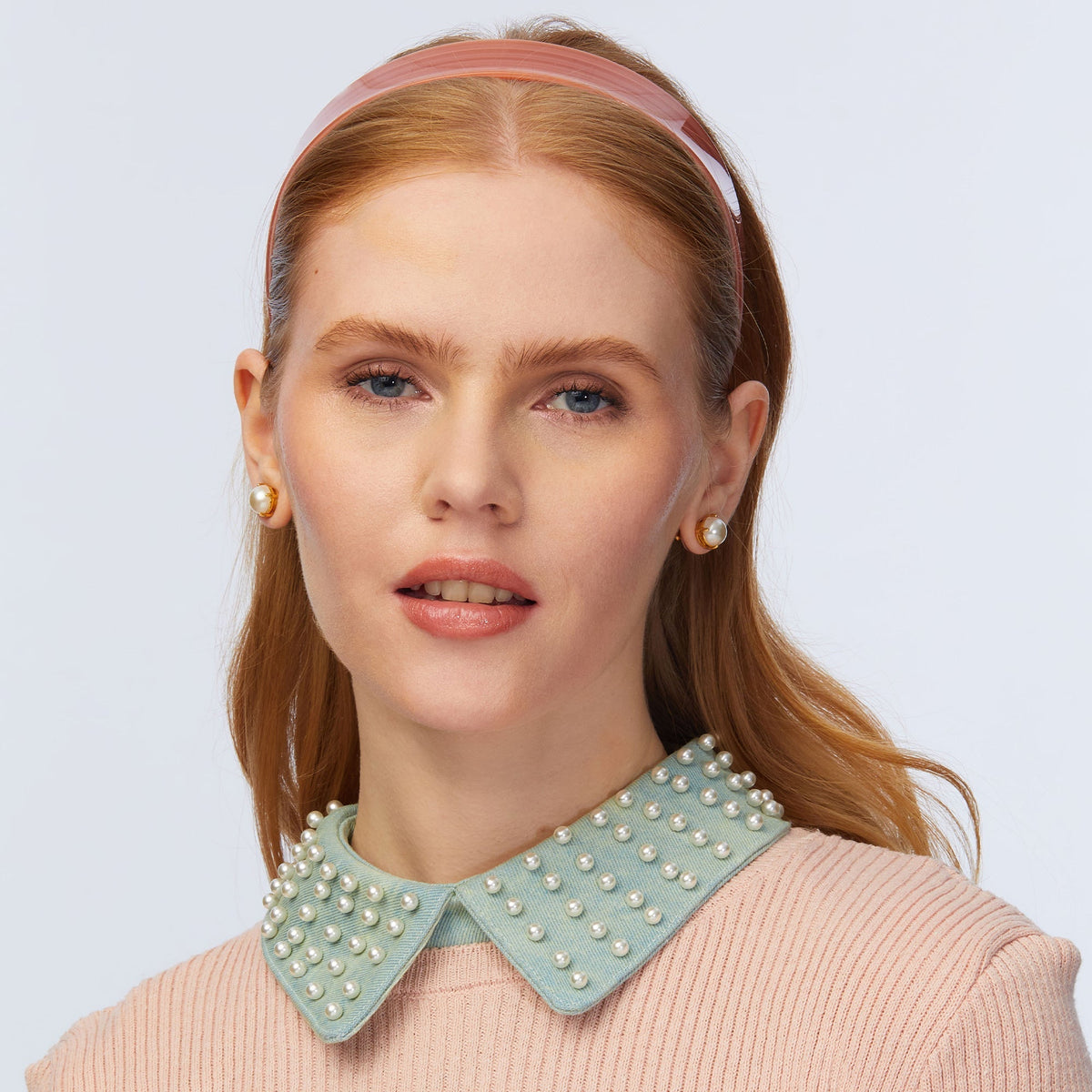 Lele Sadoughi COLLARS ONE SIZE FADED DENIM PEARL EMBELLISHED COLLAR